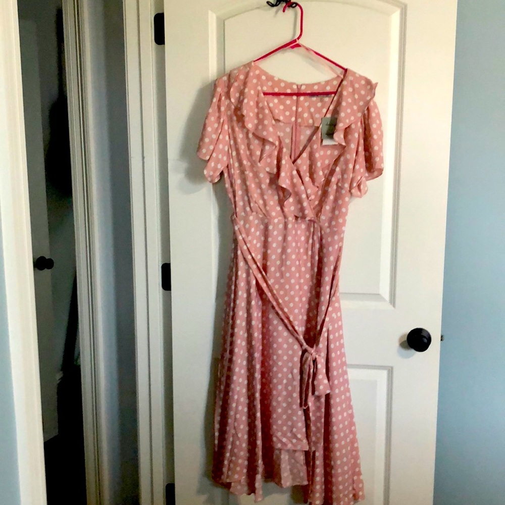 Blush & cream polka dot high low dress